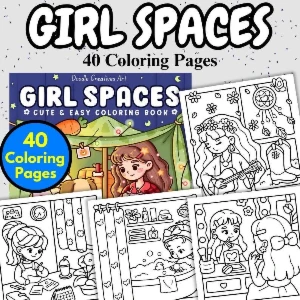 Girl Spaces: livro de colorir com 40 páginas