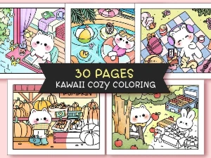 Pacote de páginas para colorir Kawaii aconchegantes 30