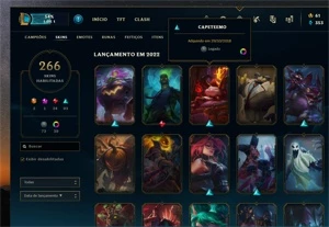 CONTA LEAGUE OF LEGENDS 266 SKINS MAESTRIA VARIOS BONECOS LOL