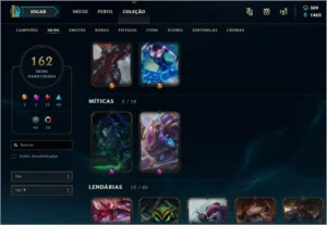 vendo conta lol com 2 skins MITICAS, 162 totais, Diamante 5