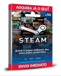 Steam Cartão Pré-pago R$50 Reais Crédito Card - Imediato - Gift Cards