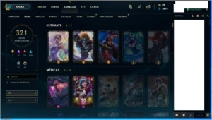 Vendo conta de League of Legends Unranked com 321 skins. LOL