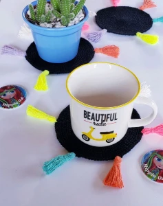 Kit Porta Copos em Crochê Boho Preto (03 Peças) - Artesanato e Personalizados