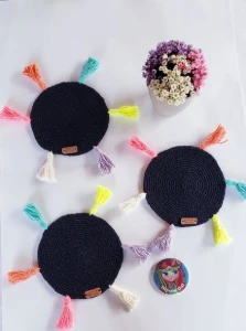 Kit Porta Copos em Crochê Boho Preto (03 Peças) - Artesanato e Personalizados