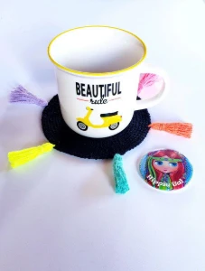 Kit Porta Copos em Crochê Boho Preto (03 Peças) - Artesanato e Personalizados