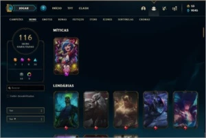 VENDO CONTA LOL, UNRANKED Ex-Diamante IV, 116 skins - League of Legends
