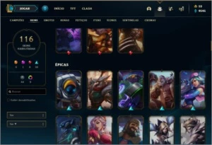VENDO CONTA LOL, UNRANKED Ex-Diamante IV, 116 skins - League of Legends