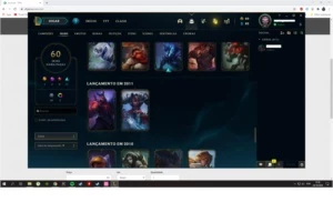 Conta top, foi gasto nela 648 reais, 85 campeões 60 skins. - League of Legends LOL