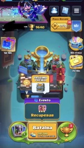 conta clash royale com deck bridge spam 9k+, torre 14