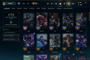 Unranked com 60 Champs e 27 Skins - League of Legends LOL
