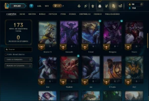 Unranked com 60 Champs e 27 Skins - League of Legends LOL