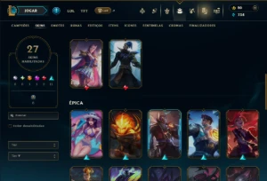 Unranked com 60 Champs e 27 Skins - League of Legends LOL