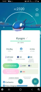 Kyogre pokémon Go 2100 IV+