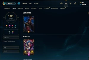 Conta bronze 1 com TODOS os champs e 181 Skins + 800 RP - League of Legends LOL