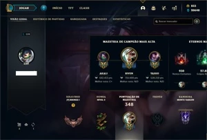 Conta bronze 1 com TODOS os champs e 181 Skins + 800 RP - League of Legends LOL