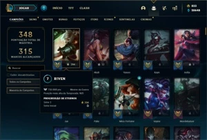 Conta bronze 1 com TODOS os champs e 181 Skins + 800 RP - League of Legends LOL