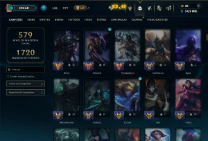 Ouro 4 com TODOS os Champs e 212 Skins ( TOP / MID / ADC ) - League of Legends LOL
