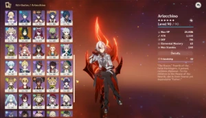 CONTA AR 60 Arlecchino + Assinatura - 21 T5 & 14 Armas 5* - Genshin Impact