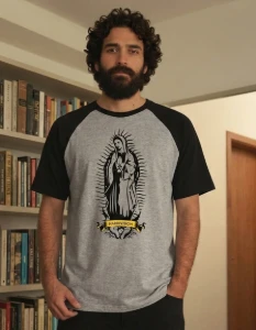 Camiseta Raglan Cinza Guadalupe - Artesanato e Personalizados