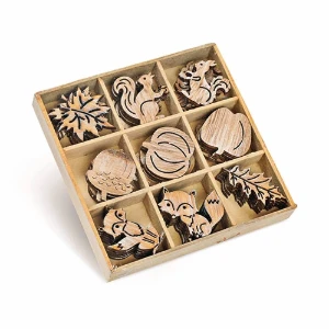 Apliques de Madeira 3 x 3 cm - Pacote com 9 Unidades - Artesanato e Personalizados