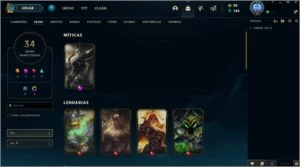 CONTA PLATINA 1 --  34 SKINS(MÍTICAS, LENDÁRIAS E ÉPICAS) - League of Legends LOL