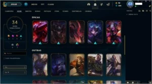 CONTA PLATINA 1 --  34 SKINS(MÍTICAS, LENDÁRIAS E ÉPICAS) - League of Legends LOL