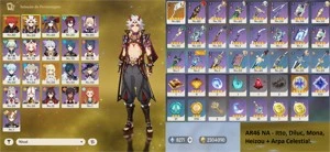 🔴CONTA GENSHIN NA AR 46 ⭐Itto, Diluc ,Mona, Aloy + Harpa 5⭐ - Genshin Impact