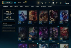 Ferro 1 com TODOS os Champs (120 Maestrias 7) e 256 Skins - League of Legends LOL