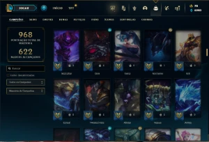 Ferro 1 com TODOS os Champs (120 Maestrias 7) e 256 Skins - League of Legends LOL