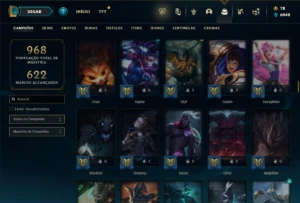 Ferro 1 com TODOS os Champs (120 Maestrias 7) e 256 Skins - League of Legends LOL