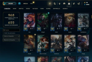 Ferro 1 com TODOS os Champs (120 Maestrias 7) e 256 Skins - League of Legends LOL