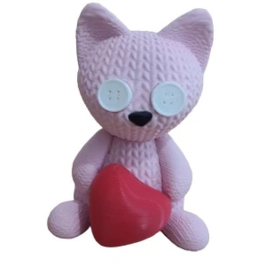Gatinho Decorativo 3D com Coração e Textura de Crochê - Artesanato e Personalizados