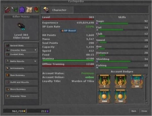 ELDER DRUID LEVEL 303 DESCUBRA MUNDO VERDE ML 91 NA BARRA - Tibia