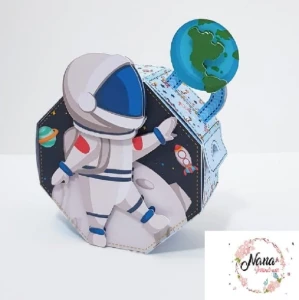 Caixa Oitavada Astronauta com Aplique - Artesanato e Personalizados