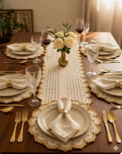 Kit mesa posta Branco e dourado - Artesanato e Personalizados
