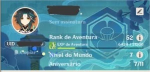 Conta AR 52 Xiao C1 + Childe + Baal + Mochileiro - Genshin Impact