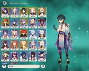 Conta AR 52 Xiao C1 + Childe + Baal + Mochileiro - Genshin Impact