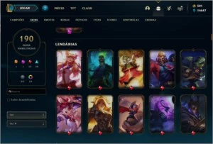 CONTA PLATINA  🌟 190 SKINS 🌟 TODOS OS CAMPEOES - League of Legends LOL