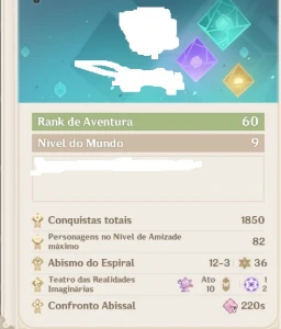 Conta AR60 PERFEITA Mavuika C6 Skirk C6 e mais - Genshin Impact