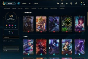 Conta ouro 1 com 48 Champs e 38 Skins - League of Legends LOL