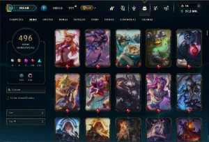 Esmeralda 1 com TODOS os champs e 496 Skins (SUP / ADC / JG) - League of Legends LOL