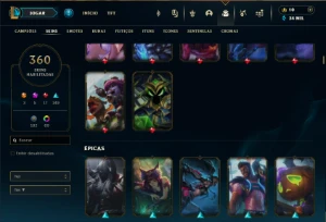 Platina 2 com TODOS os champs e 360 Skins + 9 Vitoriosas - League of Legends LOL