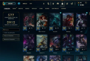 Platina 2 com TODOS os champs e 360 Skins + 9 Vitoriosas - League of Legends LOL