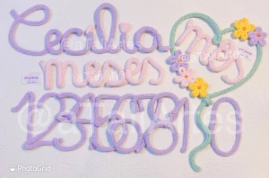 Kit Mêsversário Coração Florido + Nome em Tricotin - Artesanato e Personalizados