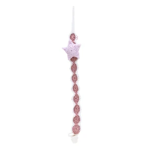 Prendedor de Chupeta Bege com Estrela do Mar em Crochê - Artesanato e Personalizados