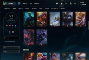 Conta ouro 3 com 51 skins e 116 champs - League of Legends LOL