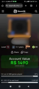 Conta Steam 10+ anos de serviço 180+ Jogos
