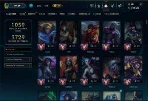 Ouro 1 com TODOS os Champs e 212 Skins ( Nivel 819 ) - League of Legends LOL