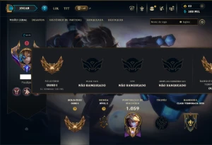 Ouro 1 com TODOS os Champs e 212 Skins ( Nivel 819 ) - League of Legends LOL