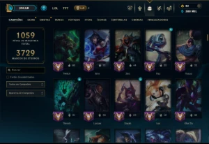 Ouro 1 com TODOS os Champs e 212 Skins ( Nivel 819 ) - League of Legends LOL